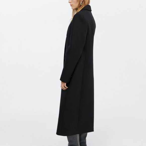 MANGO Tailored Wool Coat with Embossed Lapels in Black Size M Medium - Picture 3 of 4